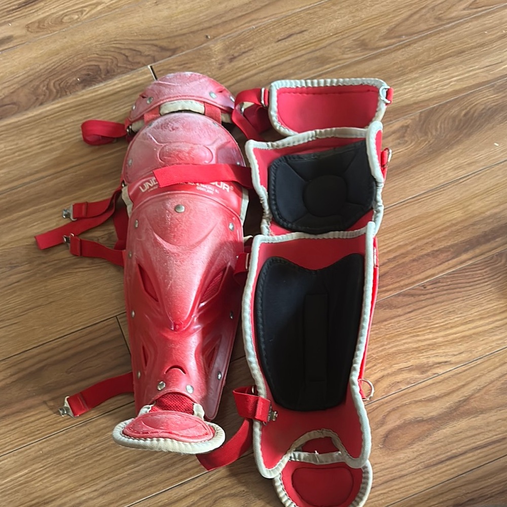 Red under armorCatcher's Leg Guards